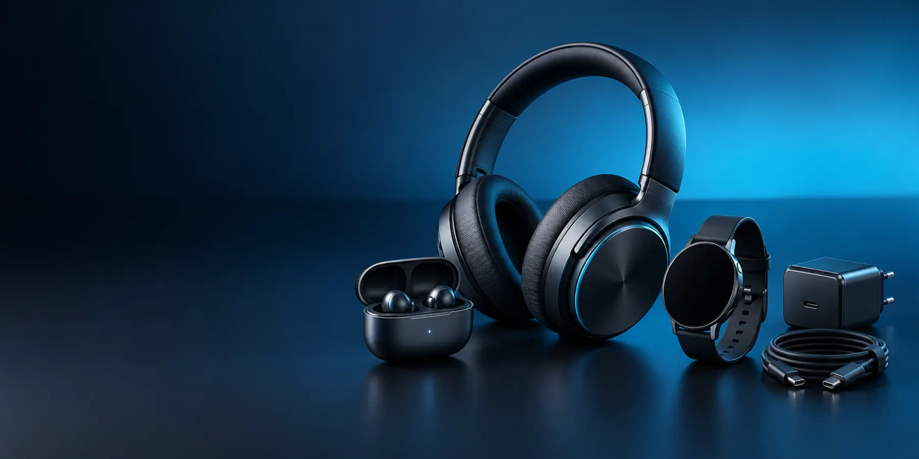 Audífonos, auriculares, reloj inteligente y accesorios de carga sin marcas